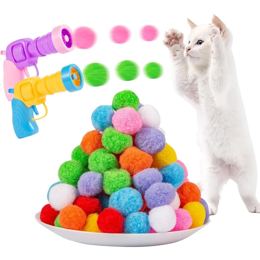 Cat Toy Gun Launcher, 20 Plush Balls and 1 Cat Ball Launcher, Puppy Retrieval Toy Gun Launcher, Safe Indoor Pet Toy