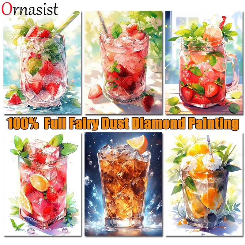 5D Crystal Diamond Painting Fruit Cup Cross Stitch Kit  Full Fairy Dust Drill Embroidery Mosaic Art Picture of Rhinestones Decor