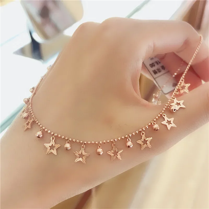 

Shining Star Ball Beads Chains Necklace for Woman Wedding Engagement High-grade Plated 14K Rose Gold Jewelry