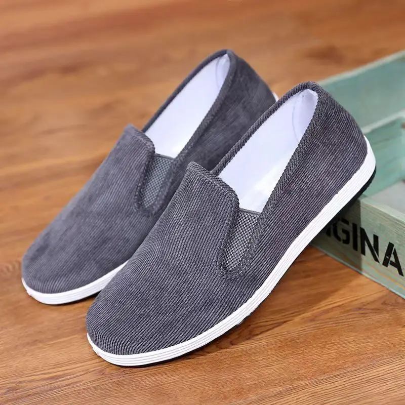 

Men Shallow Slip On Corduroy Casual Shoes Spring Autumn New Soft Sole Non Slip Breathable Middle Aged And Elderly Cloth Shoes