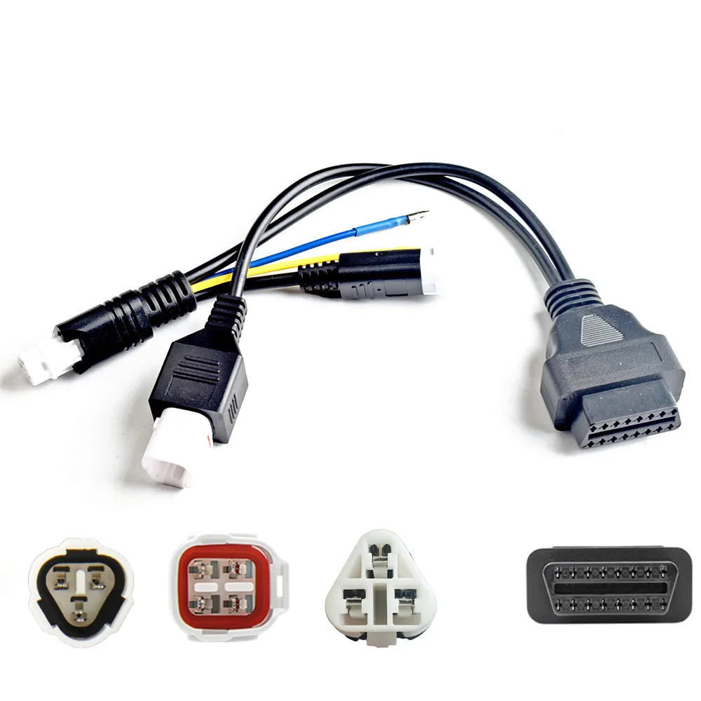 For YAMAHA 3Pin 4Pin Male Connector & YAMAHA 3Pin Female Motorcycle 3 IN 1 Extension Cable to OBD2 16Pin Motor Wires