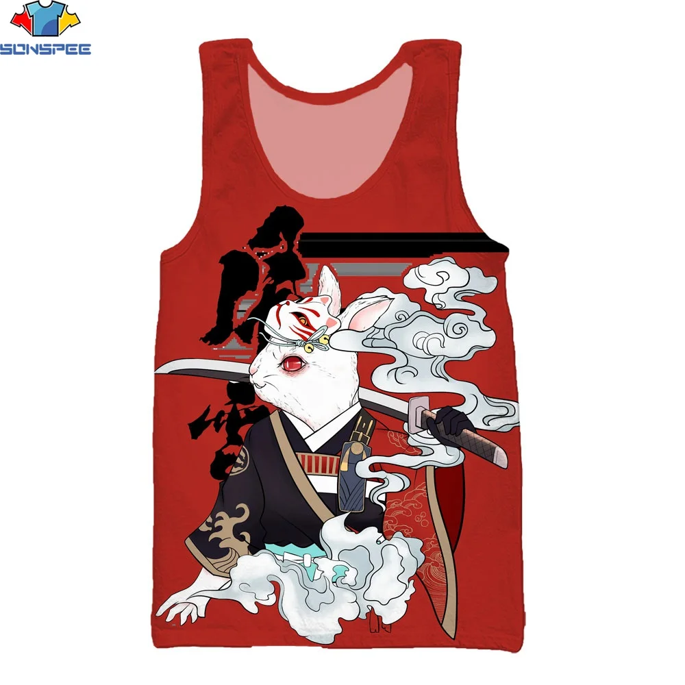 sonspee 3d new summer printed vests Japanese anime samurai bunny mashup katana Harajuku style funny solid color cartoon tank top