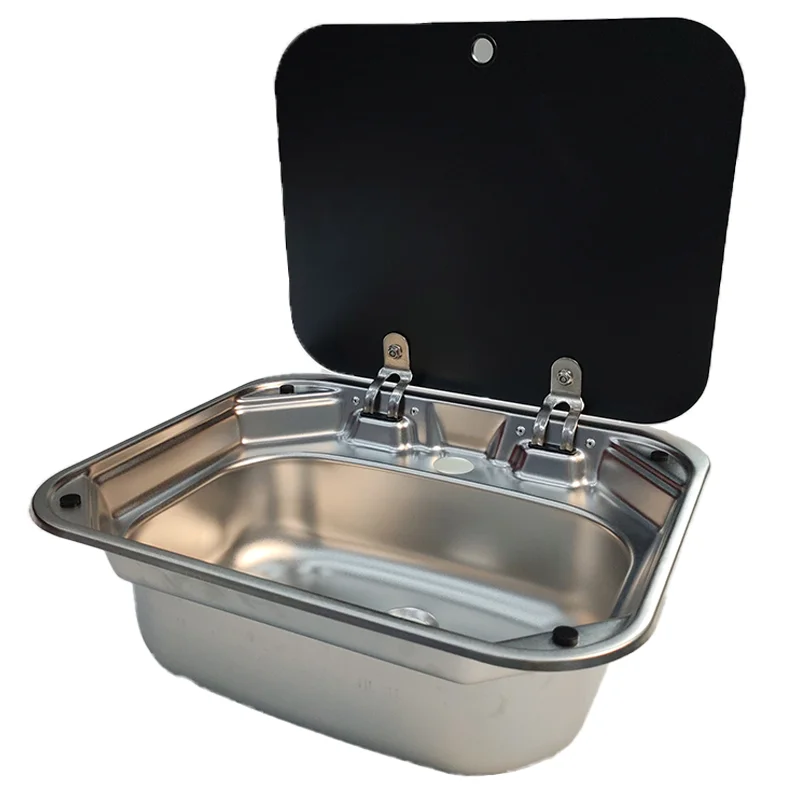 

Black Flip Lid Stainless Steel Kitchen Basin RV Sink and Faucet Combo