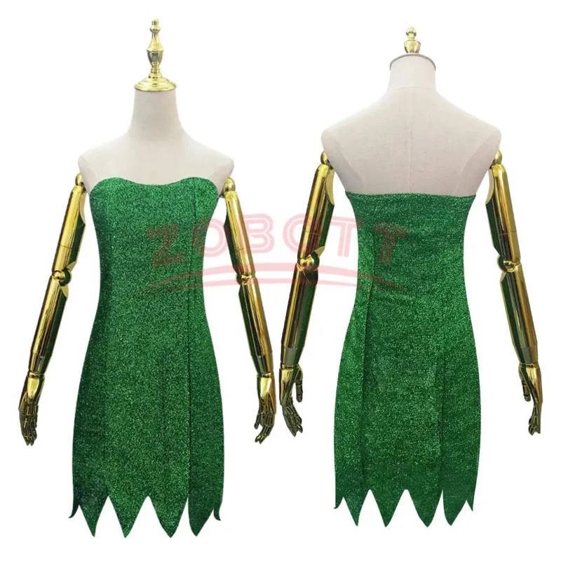 

2025 ♥ New Pixie Fairy Costume Tinker Bell Green adult Dress Tinkerbell Halloween Party Sexy Cosplay Mini Dresses Wit ☆★