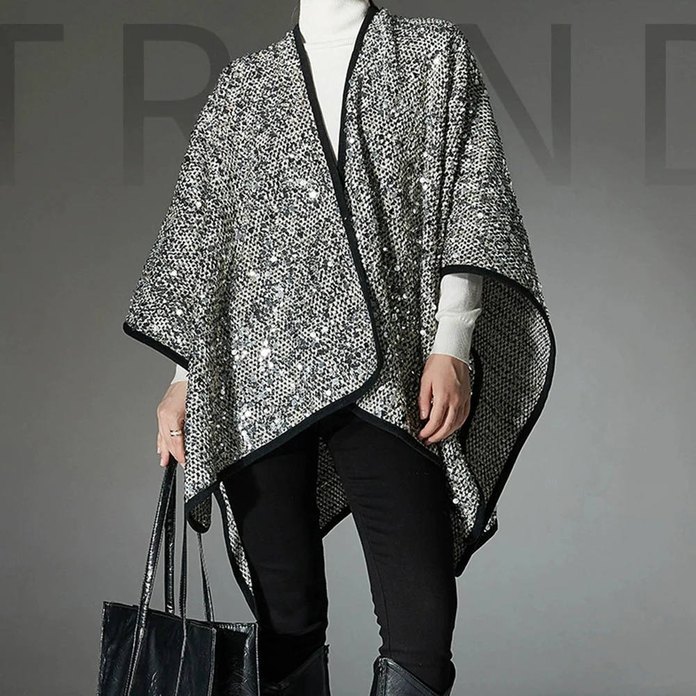 

European and American spring and autumn winter 2025 new silver sequined shawl-GZXX721