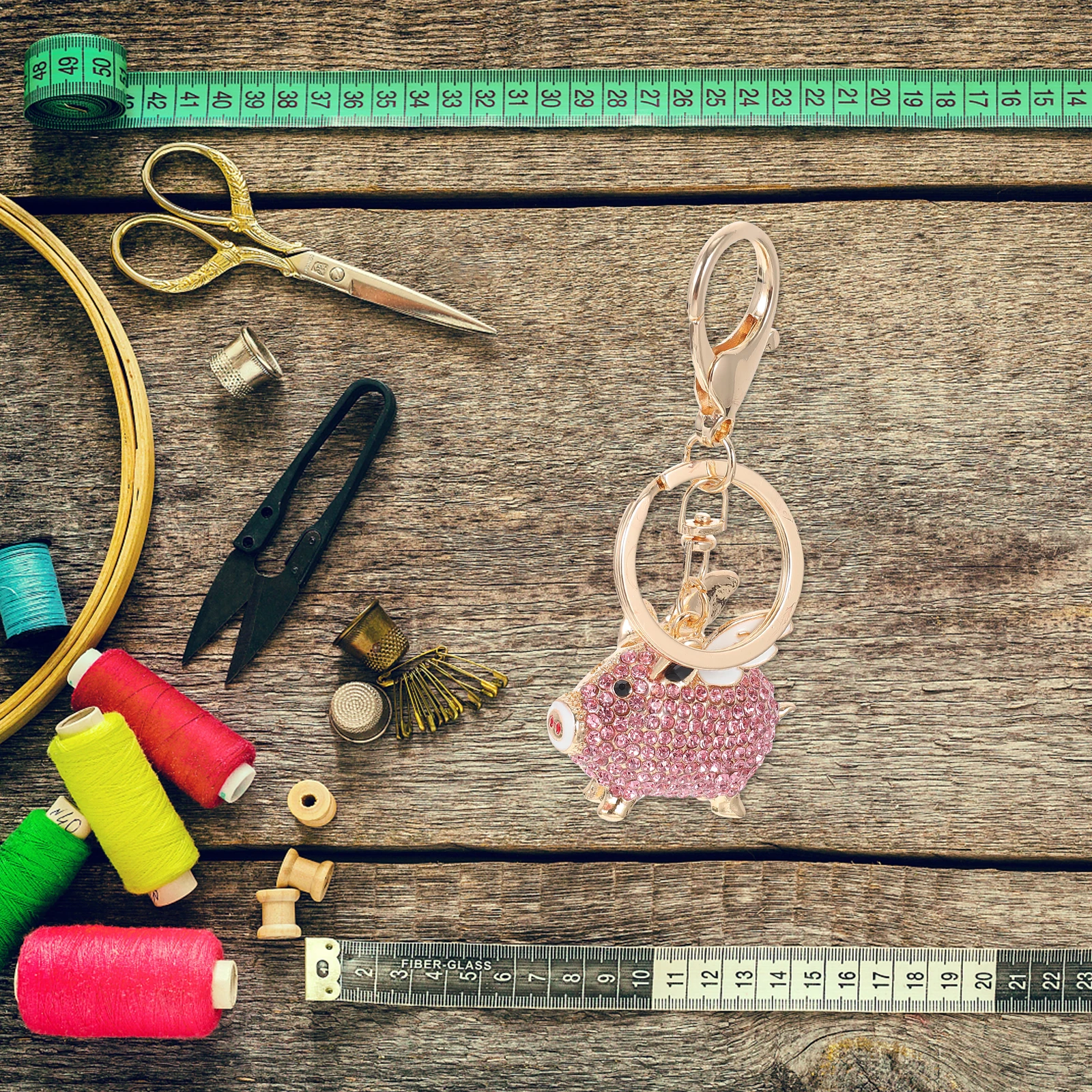 

Colored Pig Key Chain Pendant Rhinestone Studded Animal Design Decorative Bag Hanging Ornament DIY Pendant Charms