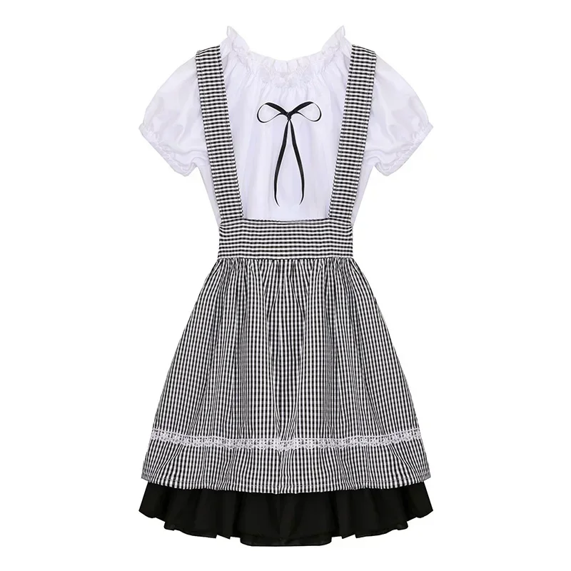 Carino dolce plaid in bianco e nero Lolita cameriera vestito costume cosplay ragazze cameriera cameriera costumi del partito