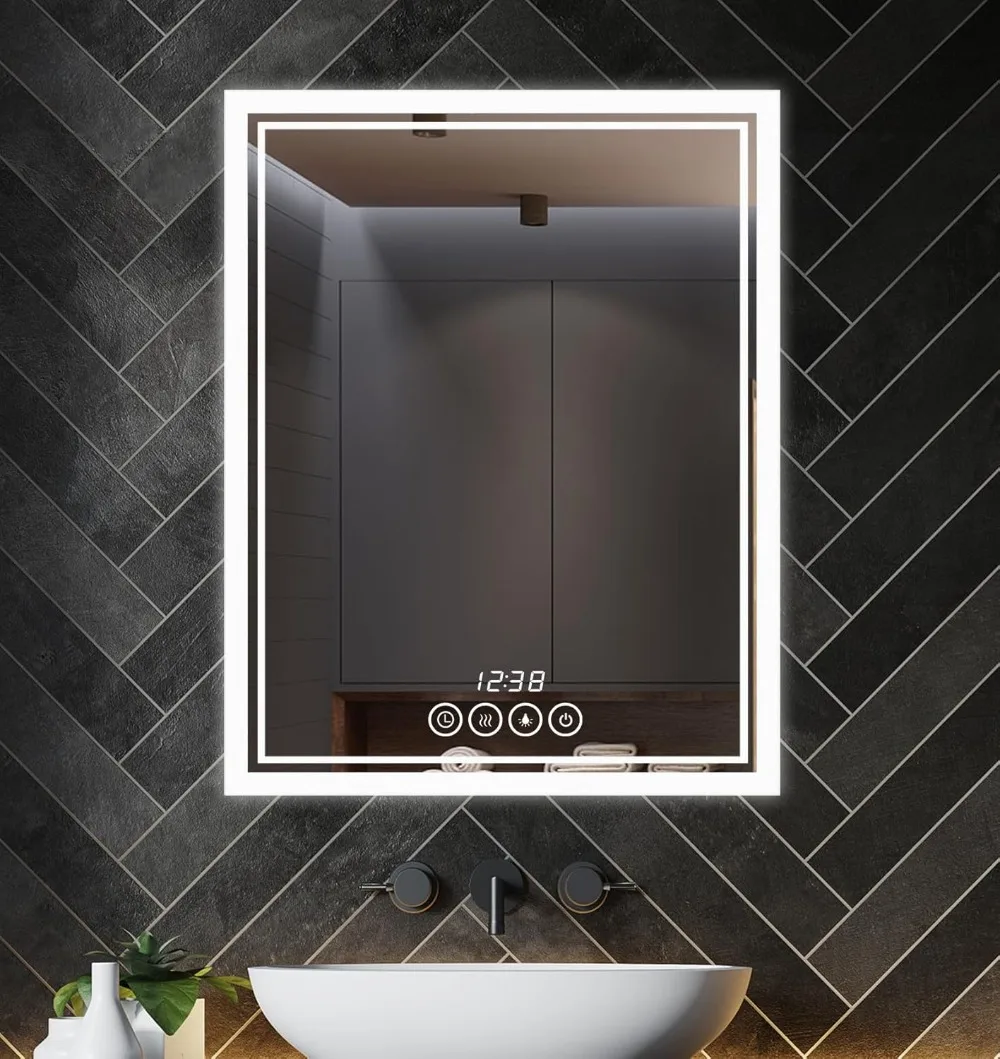 Wall-Mounted Bathroom Mirror with LED-Lights - 20 X 28 Inch Frame Vanity Mirrors with Dimmable (20