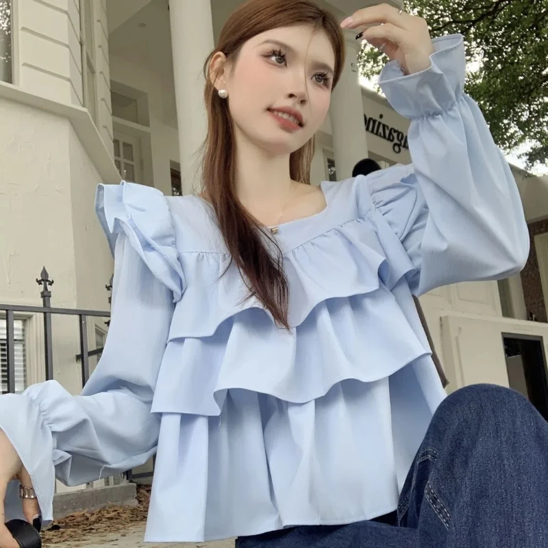 Women\'s New Top Design Niche French Style Slimming Temperament Fashionable Ruffle Edge Versatile Shirt Sweet