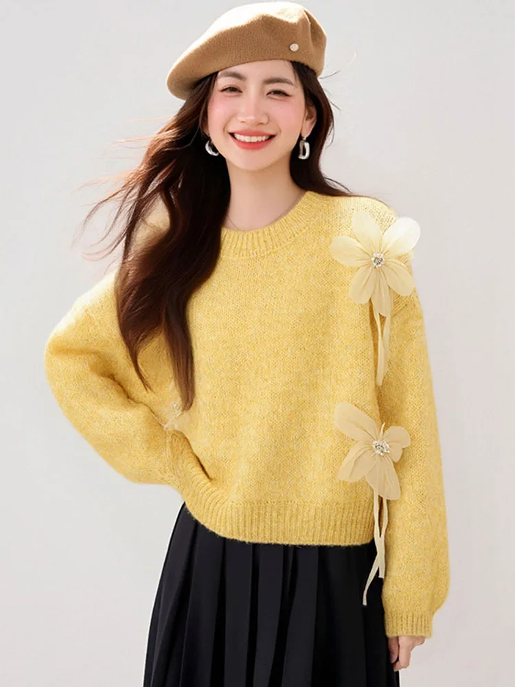 

Модный вязаный свитер с длинными рукавами для женщин, осенне-зимняя верхняя одежда, повседневный свободный крой, универсальный, стройнящий топ