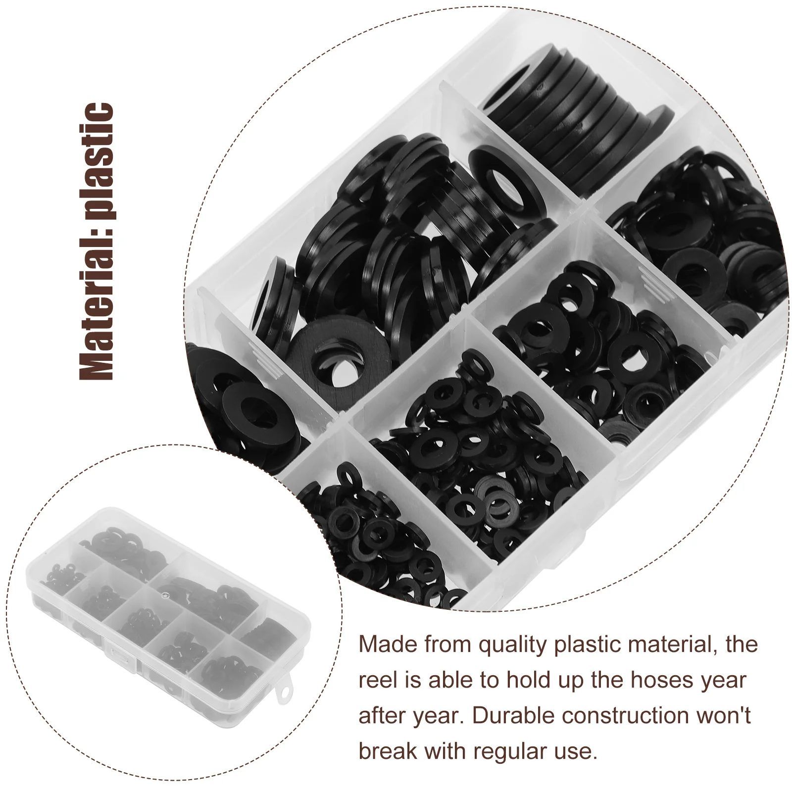 

500pcs Waterproof Gasket Flat Nylon Washers Assortment Kit For Bolts Black Plastic Fasteners Marine Automotive Hardware