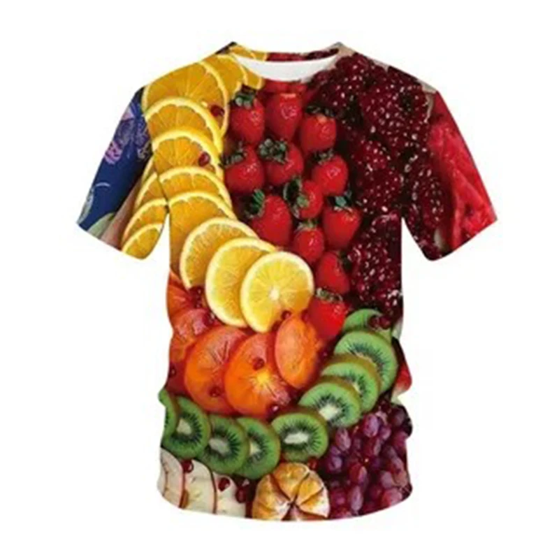 Summer Fruit Dessert Printing New Men\'s And Women\'s Round Neck Short Sleeve Casual Hip Hop Loose Fashion Comfortable T-shirt Top