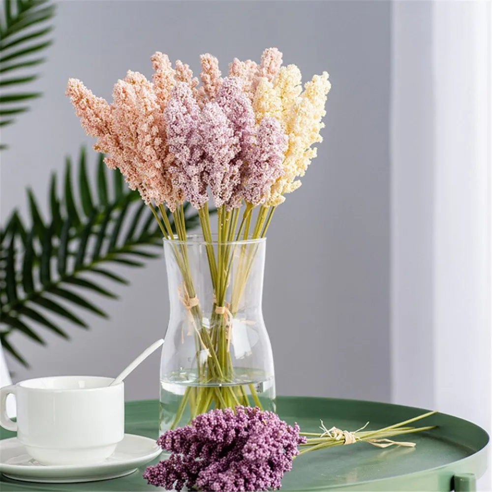 6pcs/Lot Foam Wheat Ears Flower Lavender Artificial For Pastoral Home Wedding Party Decoration Fake Flower Reed 2024 Decor 32cm