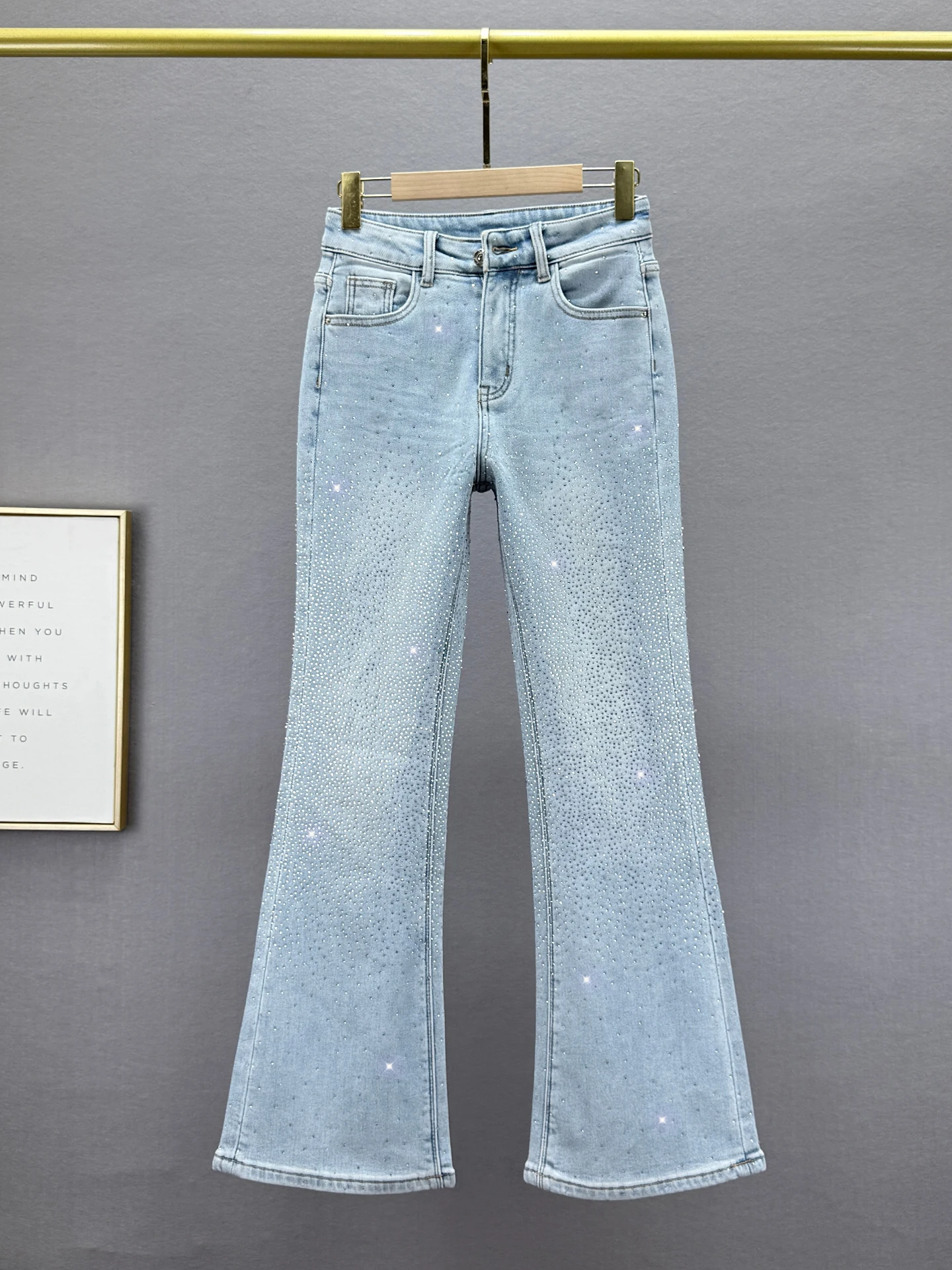 

Женские джинсы-клеш с высокой талией, на флисовой подкладке, утягивающие, с эффектом стройности, зимние, новые, в европейском стиле, с модными стразами