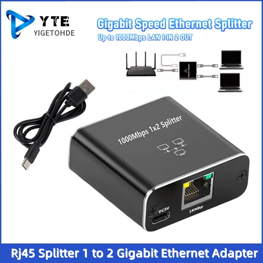 

1000Mbps Rj45 Splitter 1 to 2 Gigabit Ethernet Adapter Network Splitter Cable Extender Connector for PC TV Box Router Laptop