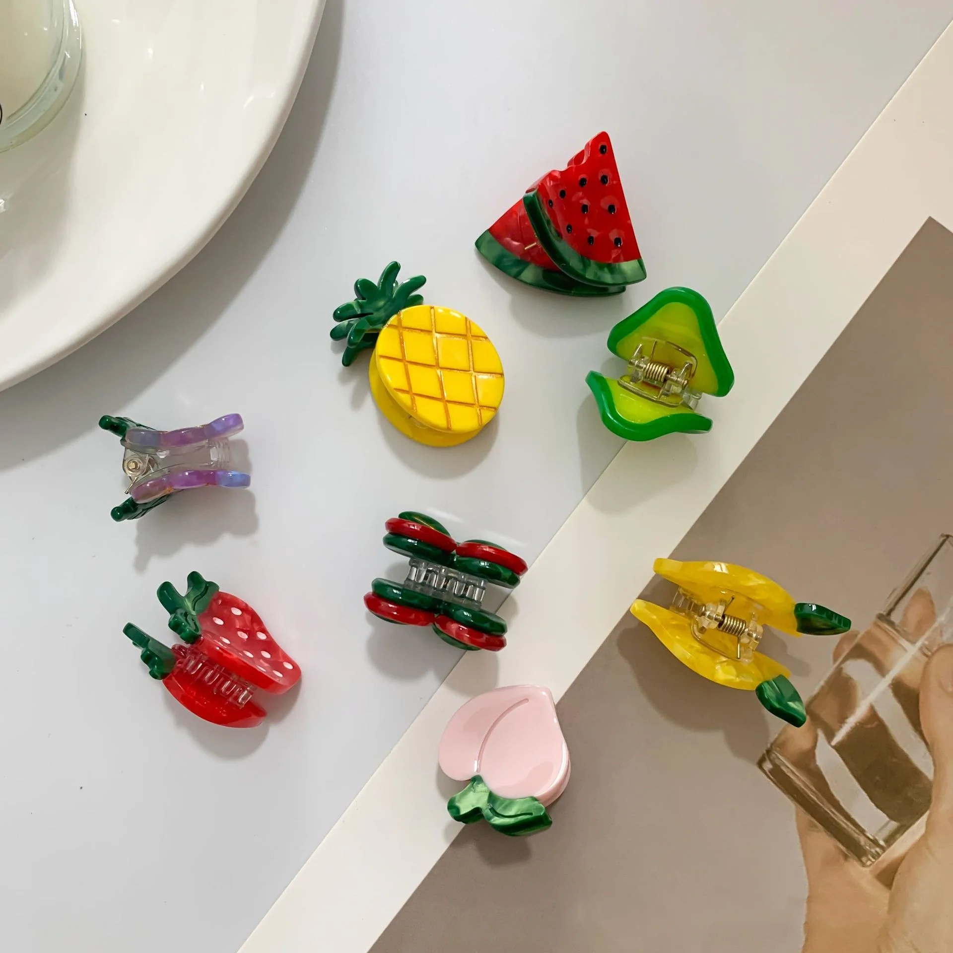 1 cartoon fruit acetate hairpin cute little grab strawberry lemon Cherry grape bangs broken hairpin top clip hair accessories