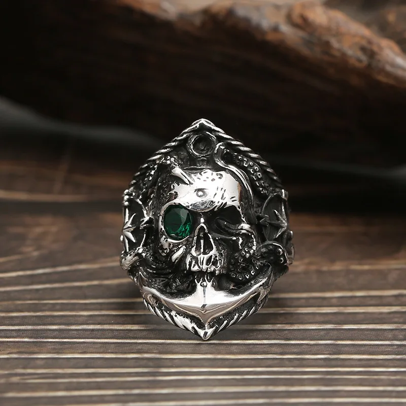 Anillo de plata de ley S925 para hombre, conjunto de anillos de calavera de estilo oscuro con diamantes, anillo de dedo índice personalizado, anillo de estilo punk, moda hip-hop