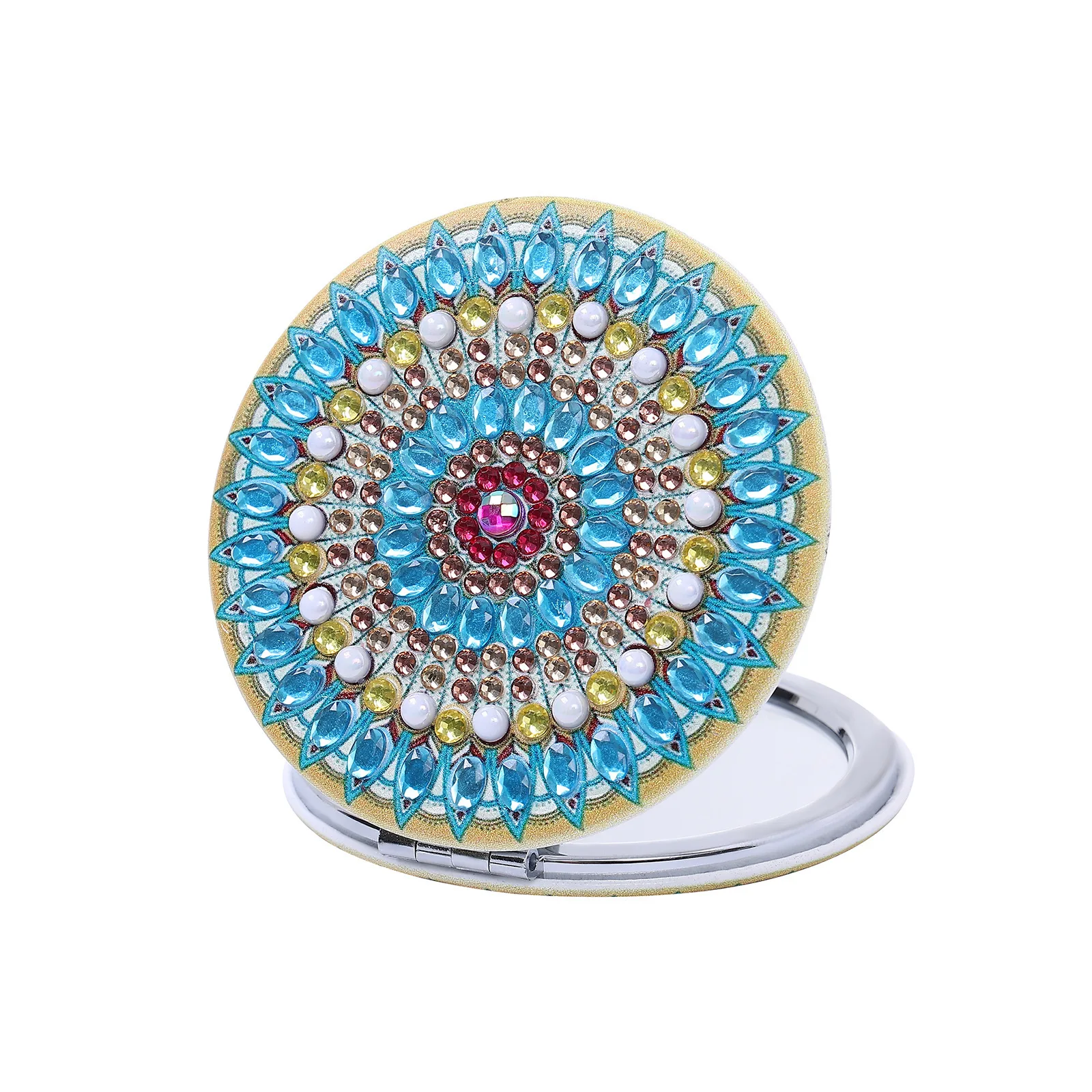 1 قطعة/مجموعة DIY ماندالا الماس الفن المدمجة مرآة جلدية المحمولة مرآة قابلة للطي عدة مرآة جيب للبالغين أدوات ماكياج