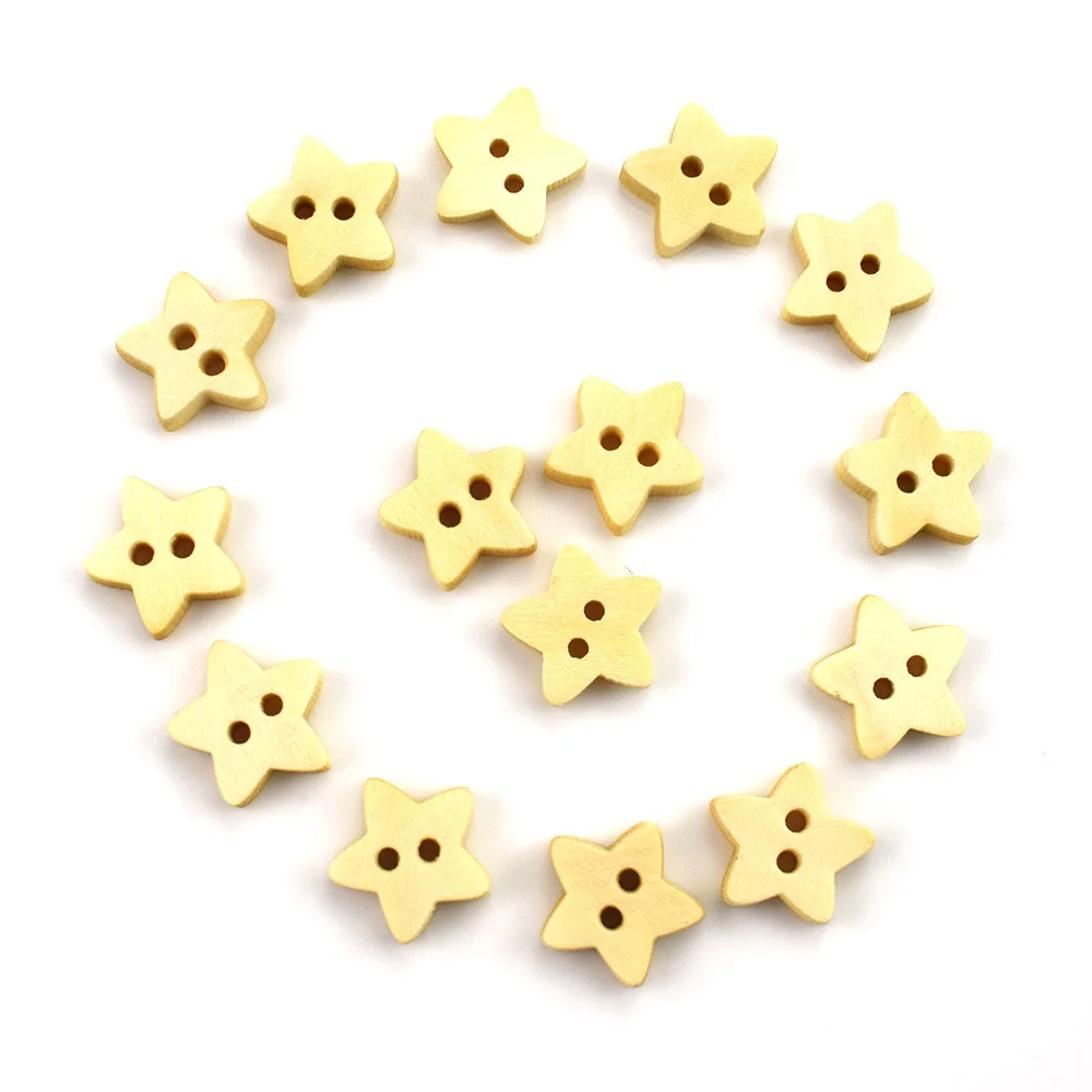 50PCS 13MM 2 Holes DIY Button Five-pointed Star Shape Wooden Buttons Pretty Clothes Bag Ornament Scrapbook Craft Sewing Buttons