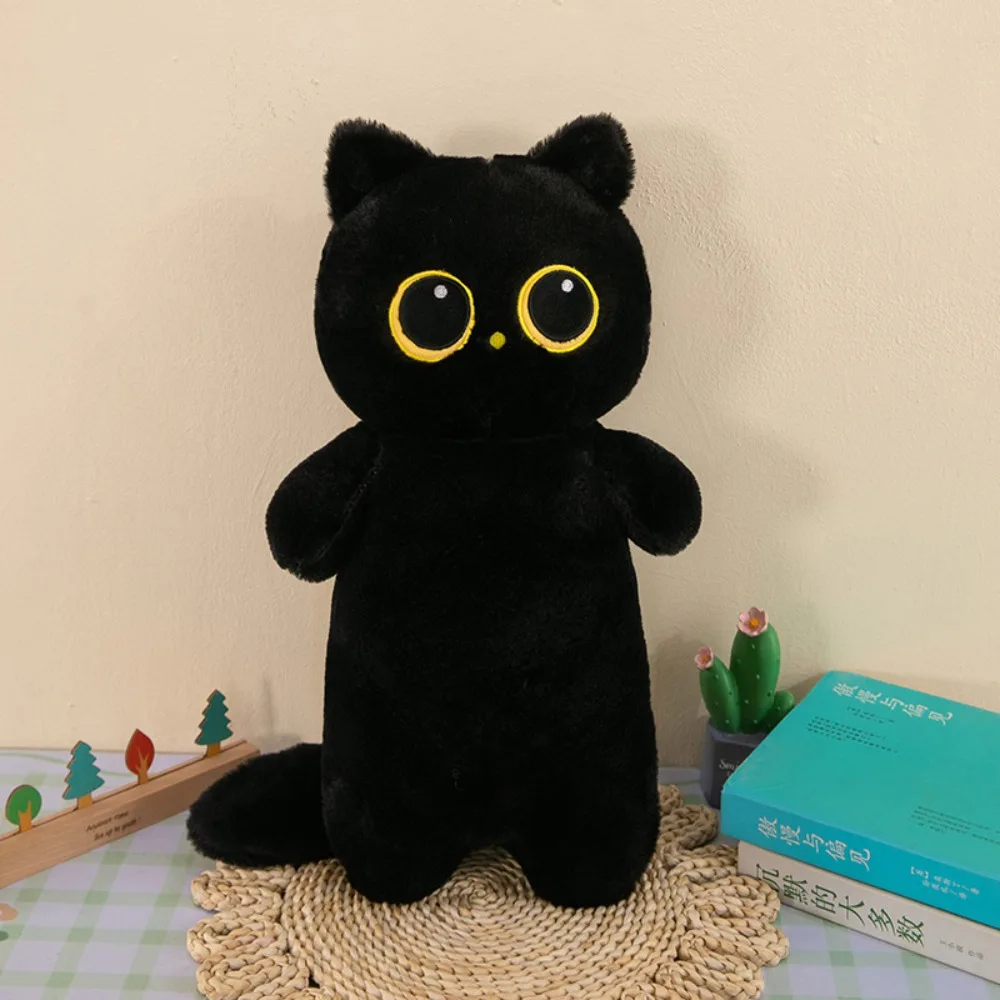 Cute Cartoon Black Siamese Cat Plush Simulation Fluffy Long Giant Cats Plush Soft PP Cotton Animal Bolster Pillow Christmas Toy