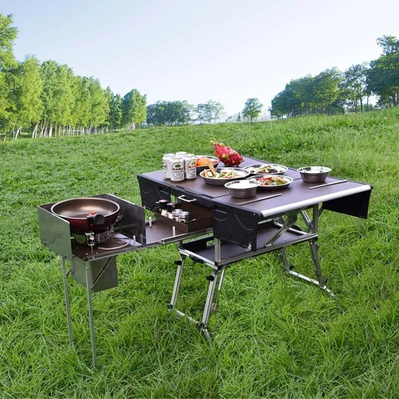 4-7 Person Bulin C650 Outdoor Mobile Kitchen Foldable Gas Stove Desk for Camping Hiking Picnic Cookware Set with Folding Stool