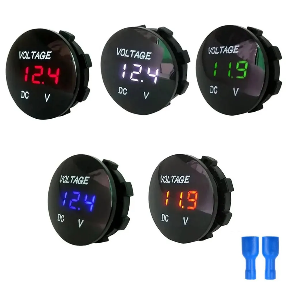 DC 12V-24V LED Mini Round Waterproof Motorboat Motorcycle Panel Digital Voltmeter Tester Monitor Display Voltmeter
