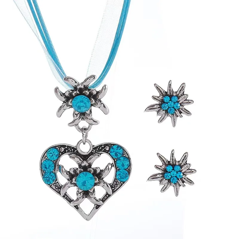 Classic Edelweiss Necklace Set For Munich Germany Bavaria Oktoberfest Jewelry Women Girl  Party Gifts