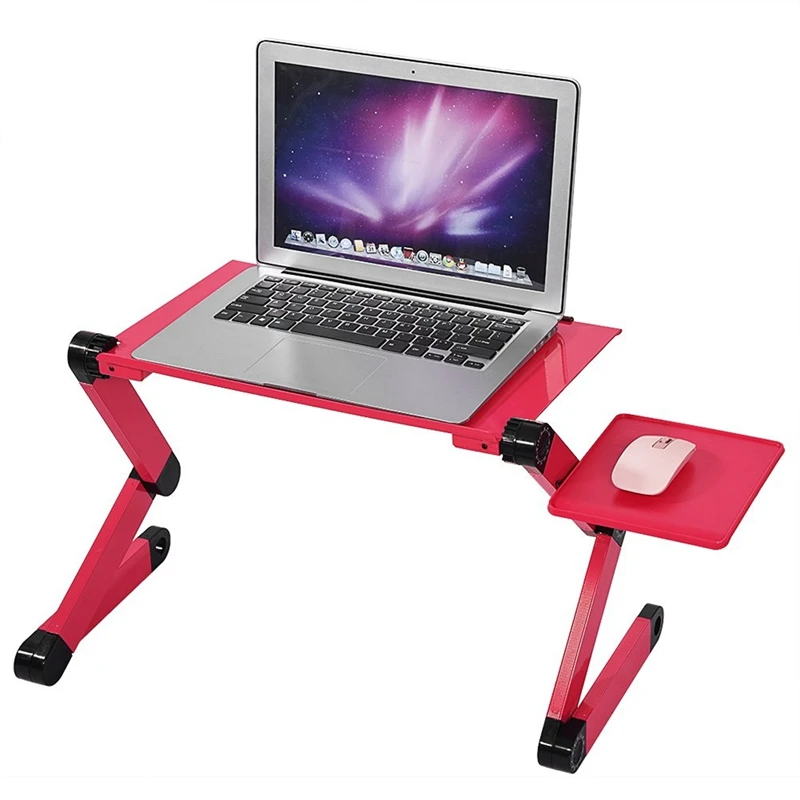 Aluminum Laptop Folding Table Computer Desk Stand Lazy Stand 360 Degree Rotating Multifunctional Portable Table-Red