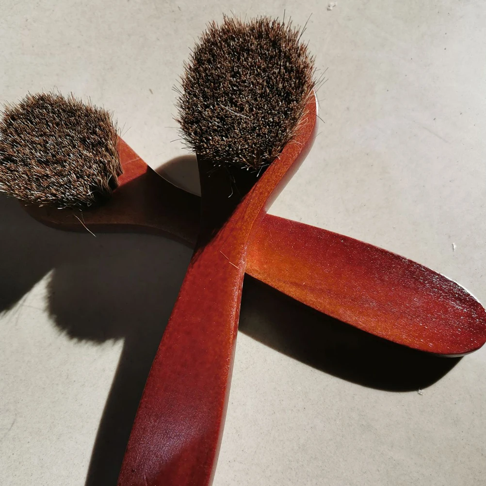 

Horse Hair Handle Cleaning Brush for Shoes Hats Dust Brown Round Cleaning Brush Home Bathroom Shop Use Sturdy Smooth