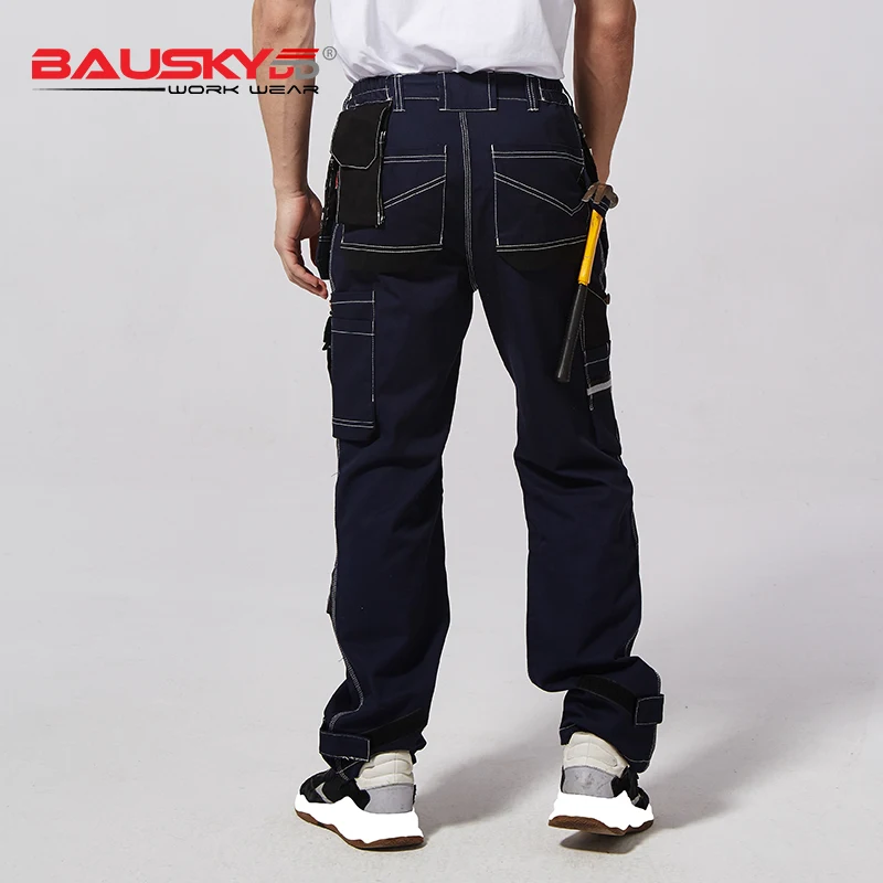 100% Cotton Workwear Men Work Cargo Pants Grey Blue Safety Working Clothes Multi-tool Pockets Work Pants Trousers