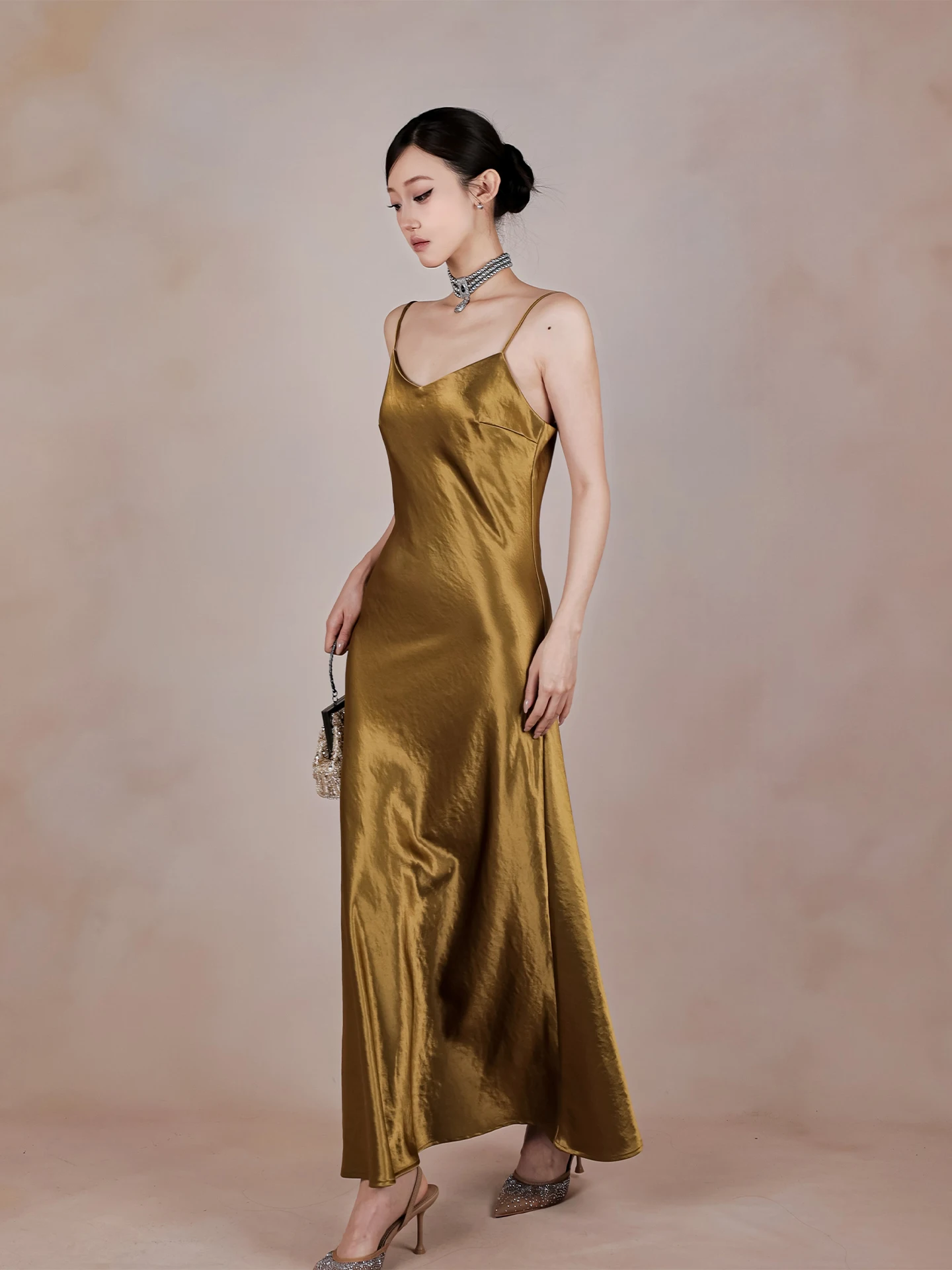 Ele Slaed Satin V-ne Belted Dr BYLU Luxury Sle Gown Simple Commute High Waist Long Ball Gown ForSpring Summer Au...