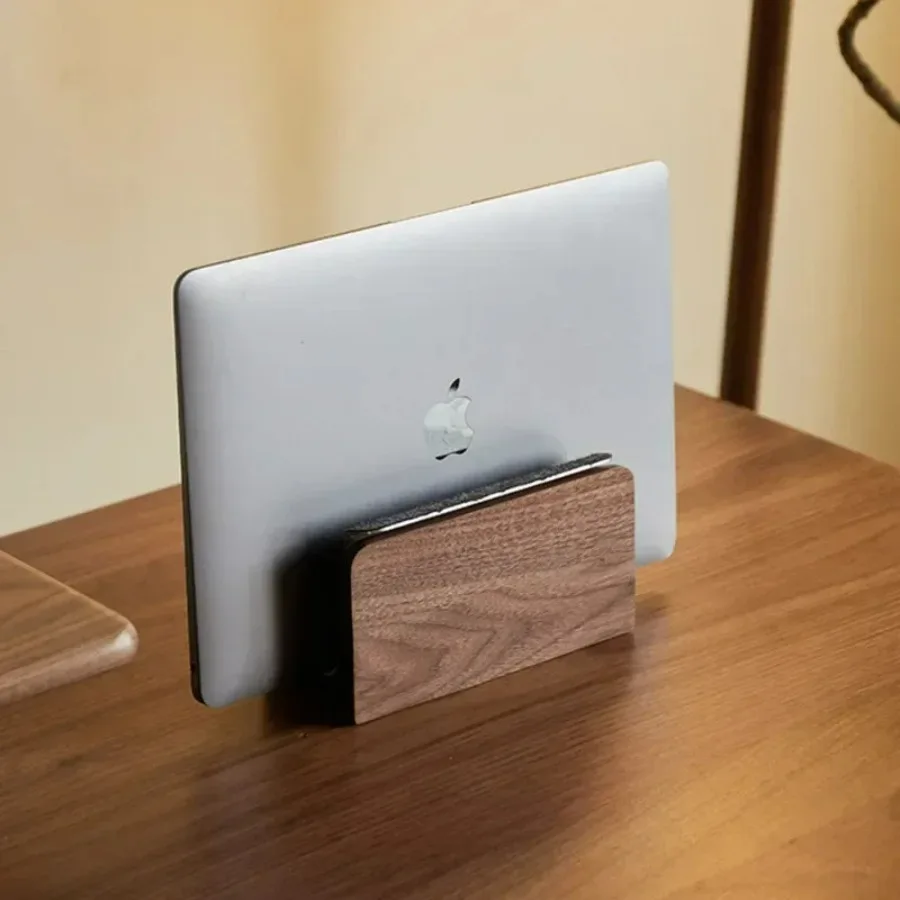 Wooden Laptop Vertical Stand Walnut Anti-slip Tablet Computer Display Stand Lazy Office Desktop Storage Rack Phone Bracket