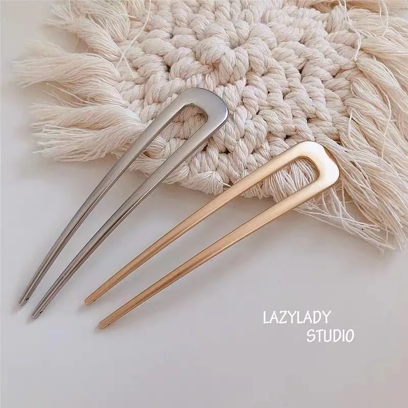 New Luxury Silver Gold Color Turquoise Hairpin for Women Metal U Shape Shell Enamel Hair Stick Hairwear Accessories Jewelry Gift