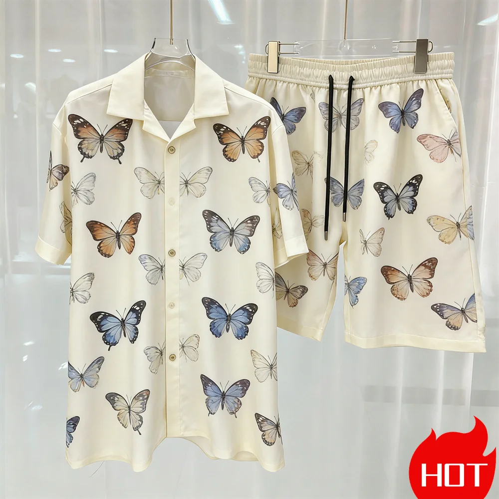 

Digital printed men's set fashion two-piece shorts set high-quality summer short sleeved shirt Home leisure set Men y2k clothing