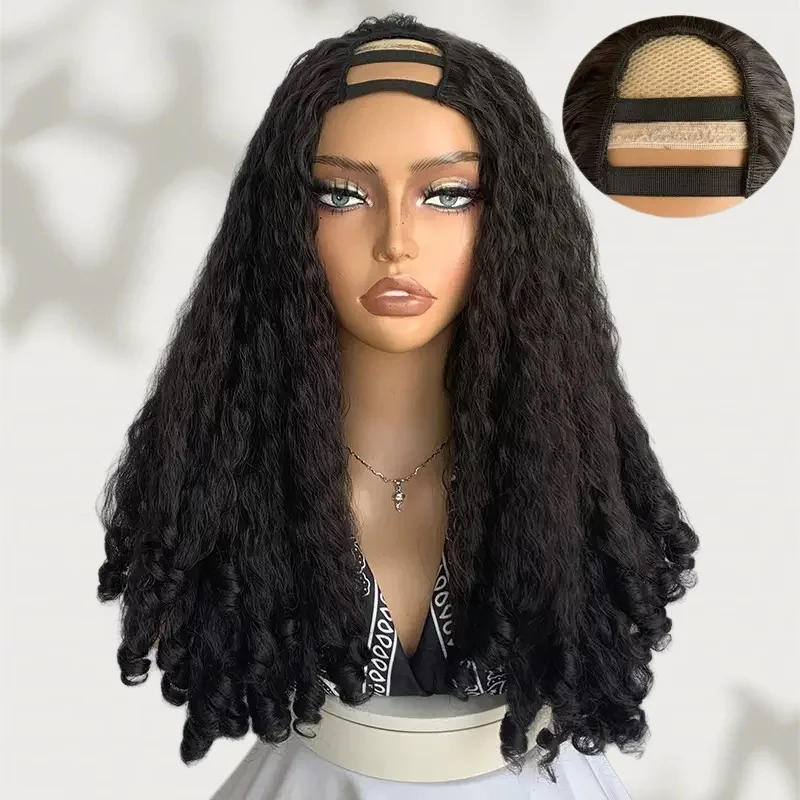

Synthetic V-shaped half wig, seamless clip, with elastic curls, synthetic twist straight hair, suitable for African women