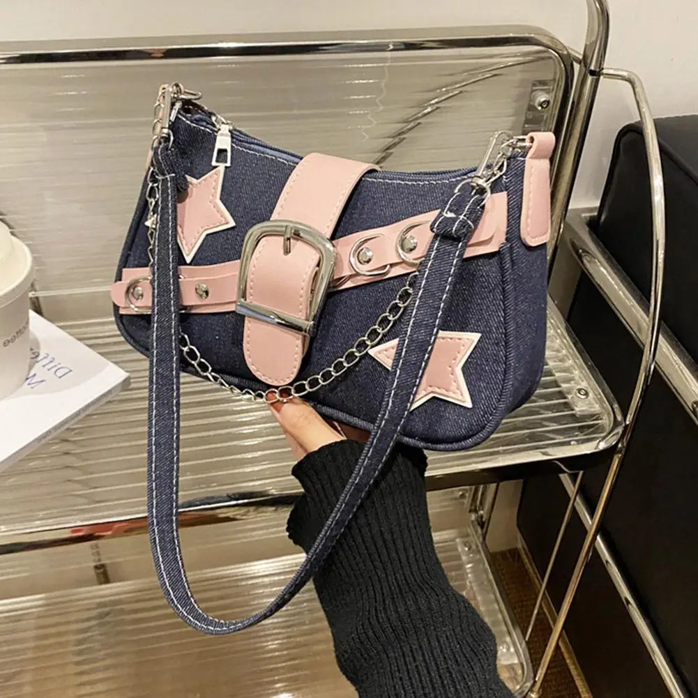 Mode Y2k Unterarmtasche Mini Handtaschen Sternmuster und Retro Nieten Umhängetasche Kleine quadratische Form Kette Pendeln Achseltasche – Detail 4