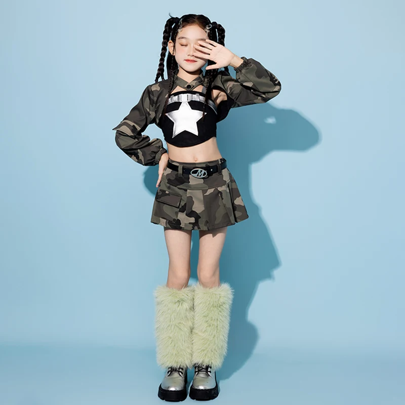 子供ジャズダンス衣装 Kpop ファッションセットガールグループパフォーマンスステージウェアシルバートップルーズパンツトレンディストリートウェア VDL4729