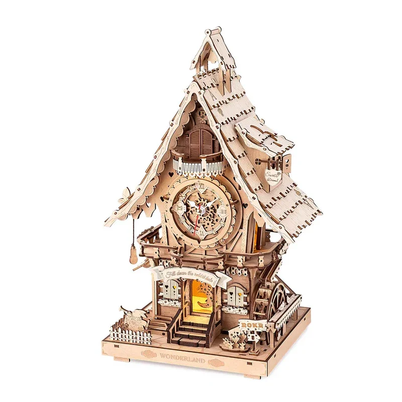 Robotime Rokr 3D Houten Puzzel Koekoek Klok Kit Zwarte Woud Stijl met Werkende Vogel DIY Klok Model Kit voor Kinderen Volwassenen Model