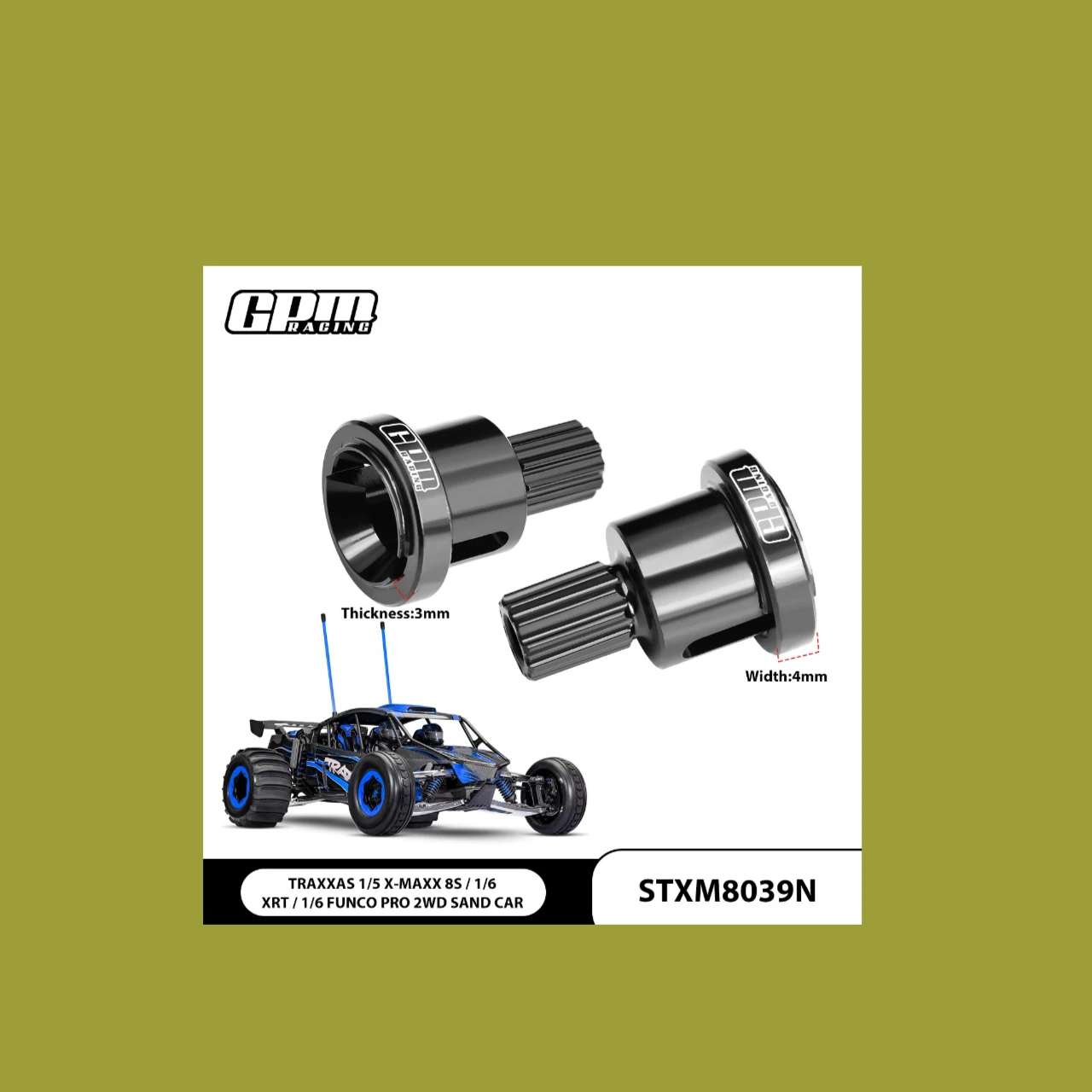 

GPM Carbon Steel Front/Rear Diff Outdrive Cup TRAXXAS 1/6 Funco Pro Sand Car 8SOriginal part No： 7754X Part location： Connec