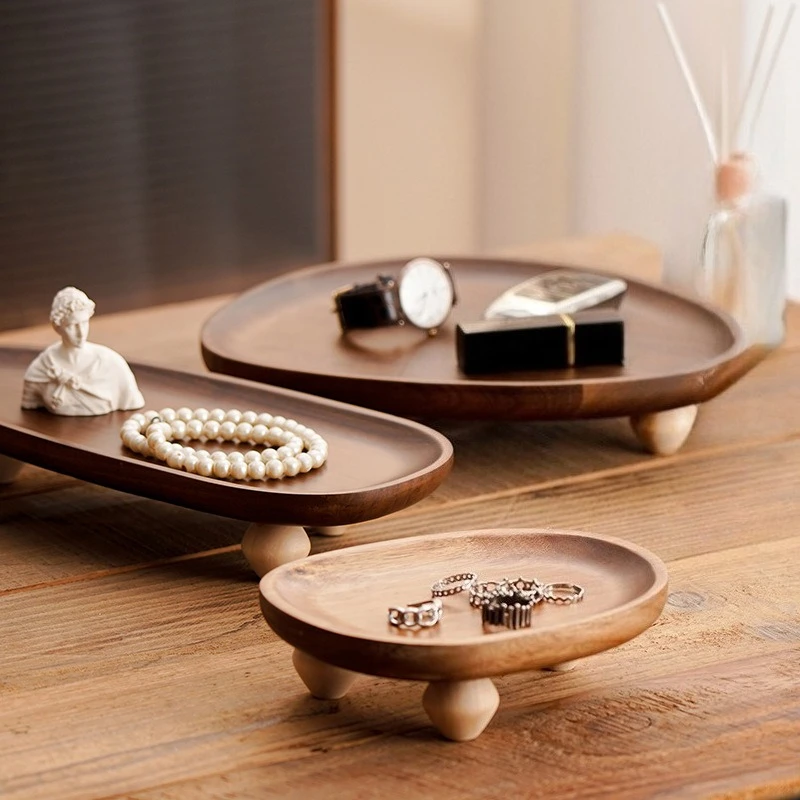 Chinese Style Wooden Pallets Irregular Stem-dish Household Storage Tray Three Legged Walnut Storage Tray Put Fruit Dim Sum