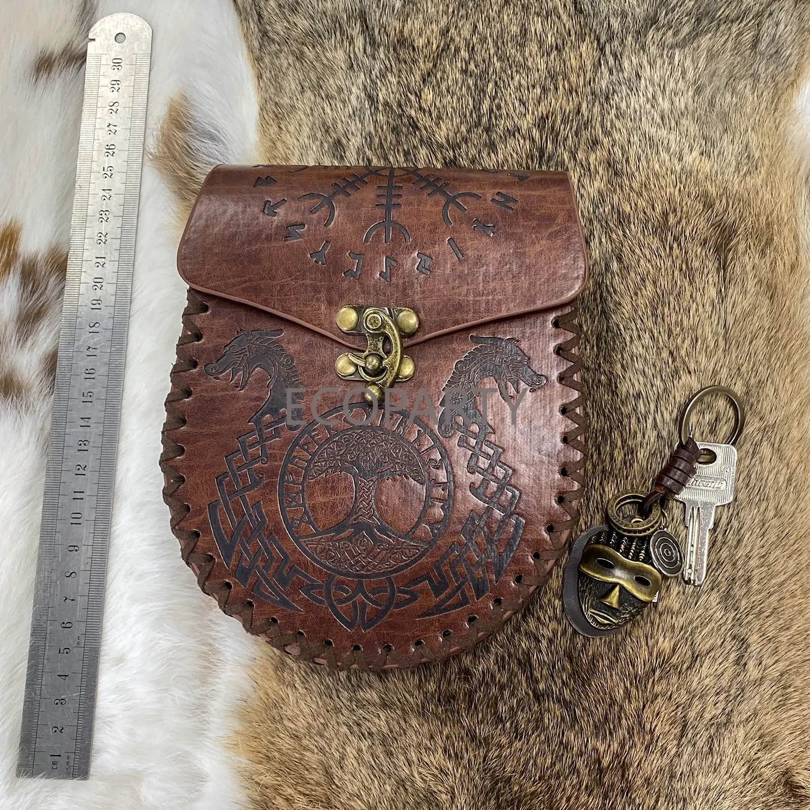 Medieval Viking Money Pouch Bag Cosplay Hangable Belt Waist Bag Unisex Leather Drawstring Bag Coin Purse Party Accessories Prop