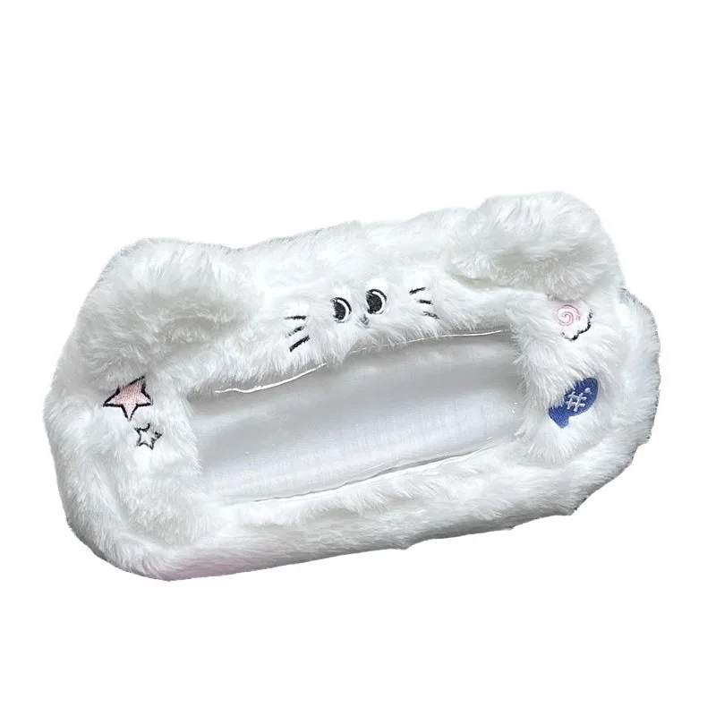 Plush Pencil Case Soft Multi-functional Viewable Window Stationery Storage Pouch Large Capacity Pen Bag Student Gift