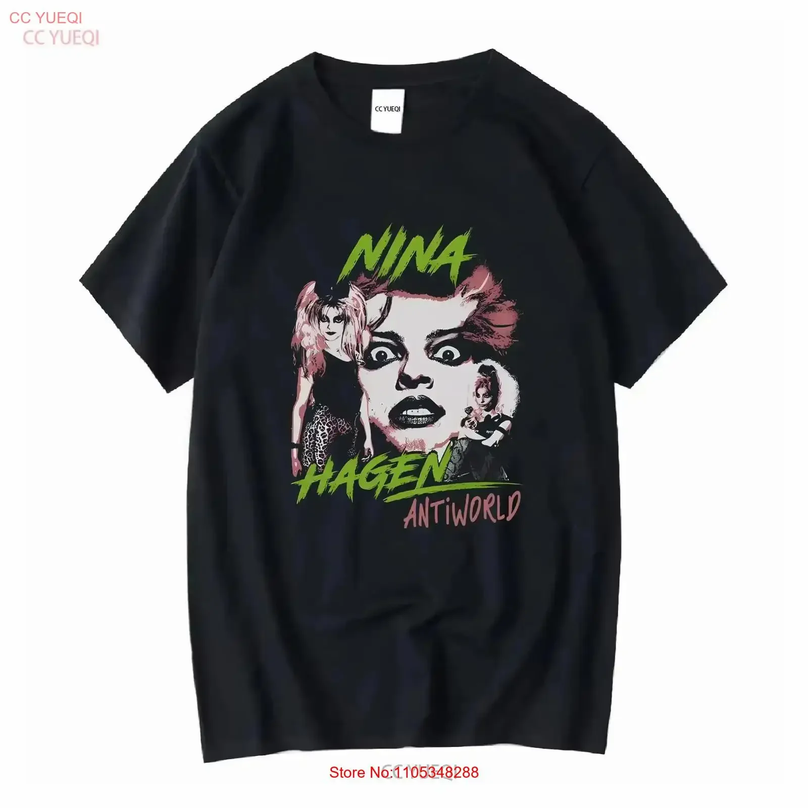 Nina Hagen Antiworld Heavy Cotton Black Full Size T-Shirt, Vintage-Waschung, grafische Aufdrucke, leicht Vintage-Waschung, Unisex, bequem