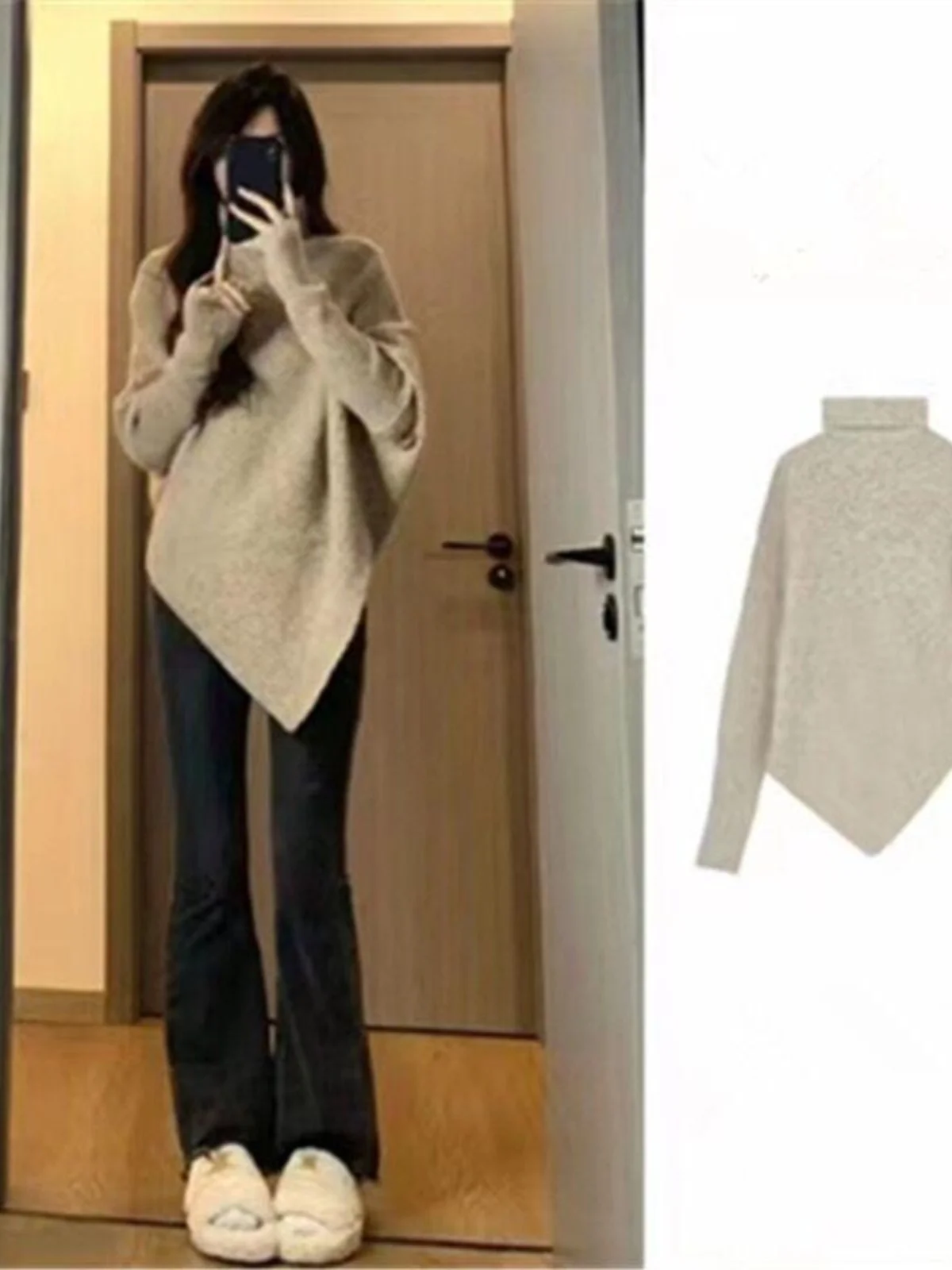 

Women's High Collar Thiened Sweater Autumn Winter Soft Cozy Irregular Korean Lazy Sle Long Sve Full Length Color