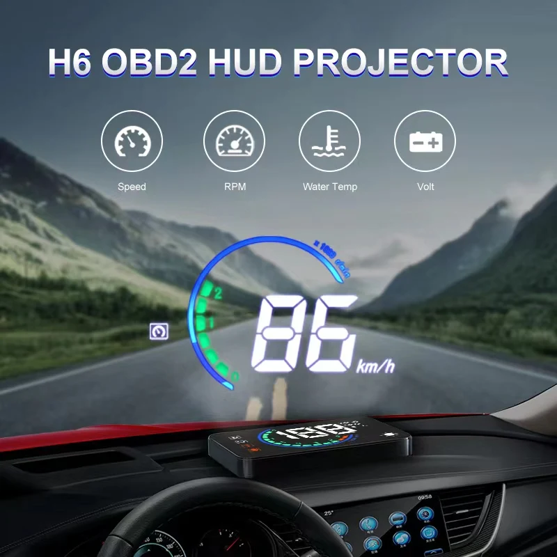 

KWHUD HUD Head Up Display OBD2 Car Gauge Speedometer RPM Tachometer Voltmeter Water Temperature Meter for Gasoline Car 2008-2024