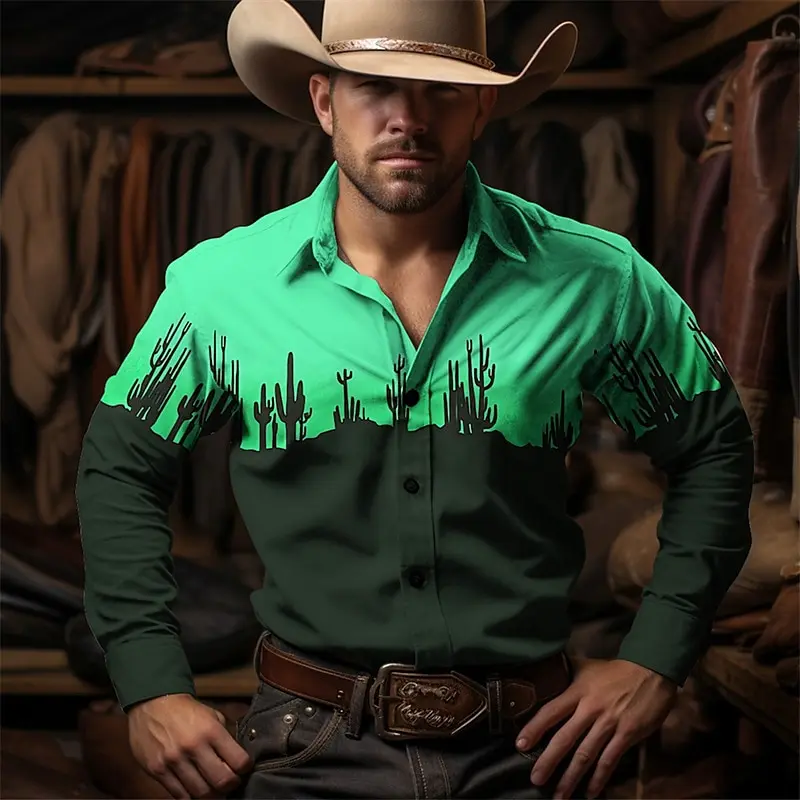 Floral Leopard Print Retro Style men's Shirt Western Shirt Outdoor Street Casual Daily Autumn And Winter Lapel long-sleeved Shir