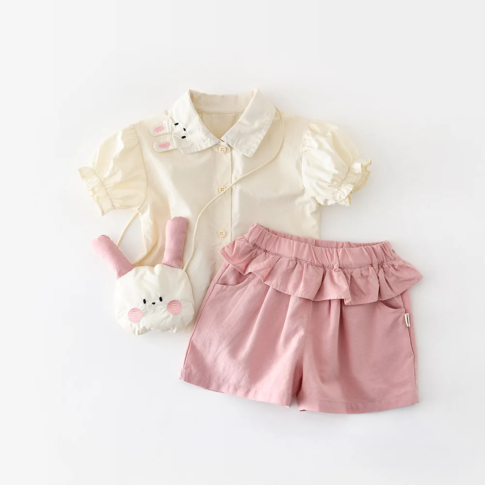 2026 Summer New Baby Short Sleeve Shirts + Shorts 2pcs Suit Infant Girl Cute Rabbit Clothes Set Cotton Toddler Outfits