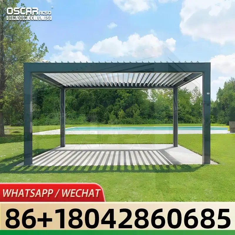 عريشة حديقة سقف فناء من الألومنيوم للمناخير الحيوي في الهواء الطلق لعريشة الشرفة بجانب حمام السباحة في الفناء الخلفي