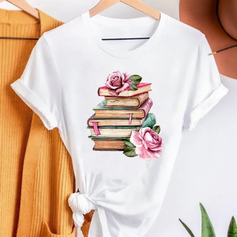 Vintage Flower Print T-shirts Fashion Women Cartoon Summer Shirt Stylish Short Sleeve Graphic T Top Female Tee T-Shirt image 4