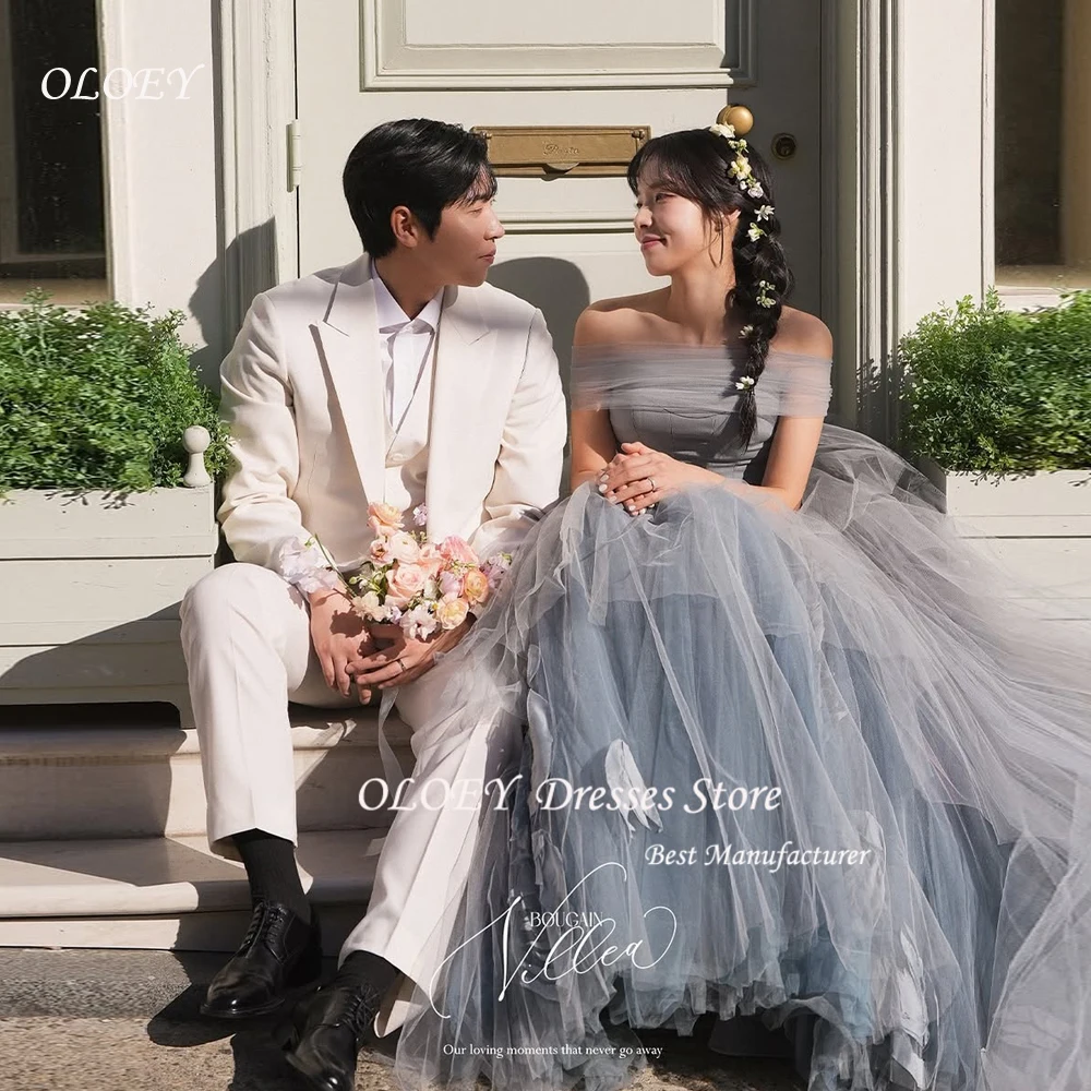 

OLOEY Fairy A-line Tulle Korean Wedding Photo Shoot Strapless Evening Dress Floor Length Prom Gown Women Corset Formal Party Gow